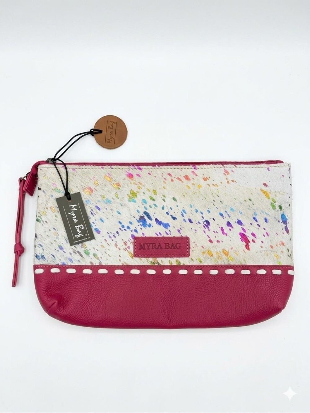 Myra Bag Pink Multi-Color Cowhide Wristlet Clutch NWT